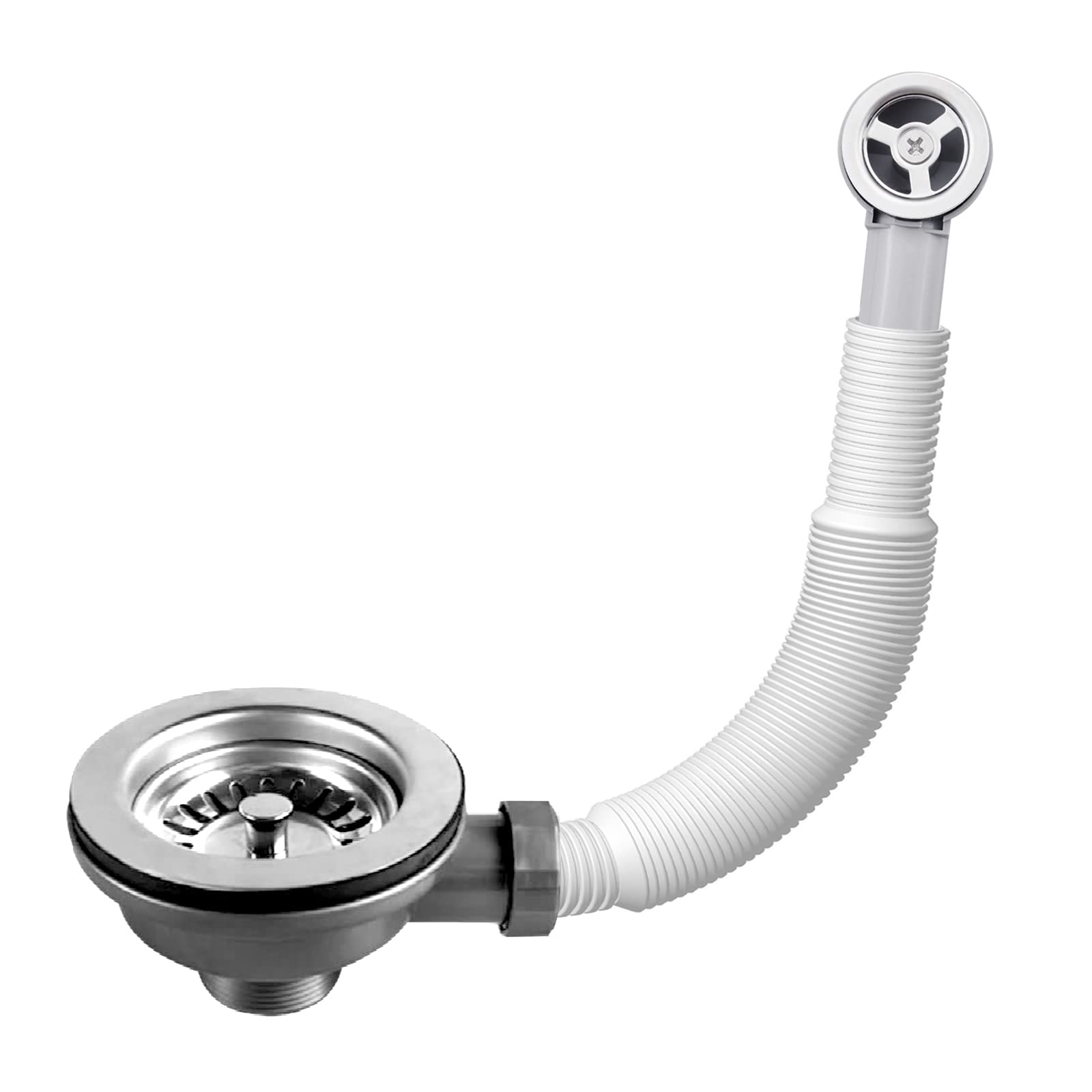 Hinata Kitchen Sink Waste Kit With Overflow Pipes - Wash Basin Overflow Head and Pipe - Rectangle Interface (Round), Black (H-YSQTZ)