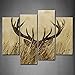 4 Panel Wall Art Deer Stag With Long Antler In The Bushes Painting The Picture Print On Canvas Animal Pictures For Home Decor Decoration Gift piece (Stretched By Wooden Frame,Ready To Hang)