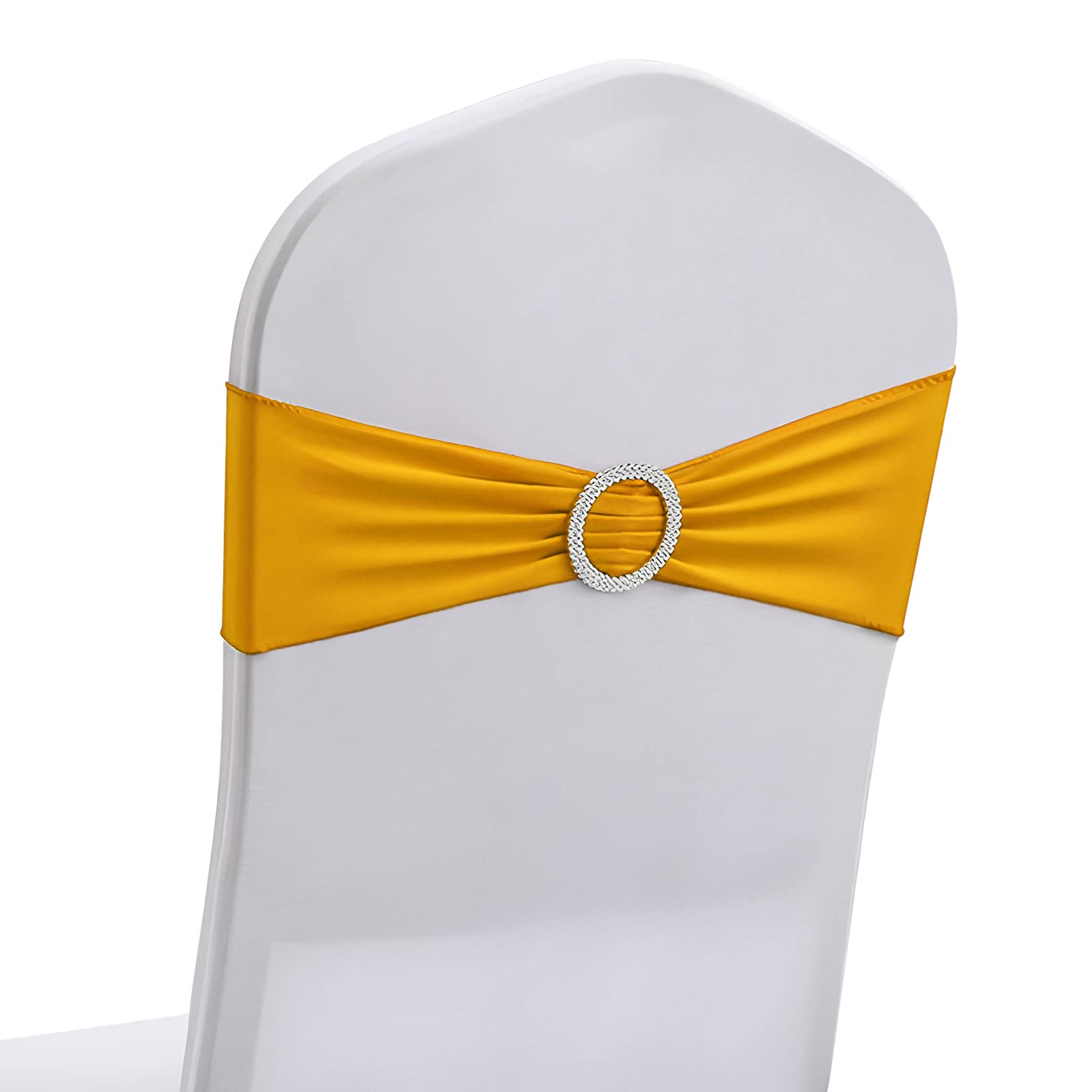 50 PCS Elastic Stretch Spandex Chair Covers Sashes Bands,Bows Sashes Chair Cover with Buckle for Wedding Party Ceremony Events for Folding Chairs Banquet Decorations Chair Decorations (Gold)