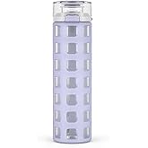 Ello Syndicate 20oz Reusable Glass Water Bottle with One-Touch Leak Proof Flip Lid, Protective Non-Slip Silicone Sleeve, Carry Loop for Coffee, Tea and Water, BPA-free, Dishwasher Safe, Celeste