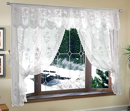 Just Contempo Floral Lace Jardiniere Net Curtain Set White