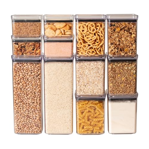 Kit Organizador de Alimentos Lumini Paramount – Potes Herméticos Transparentes para Mantimentos, Grãos, Massas, Cereais e Organização da Cozinha (12)