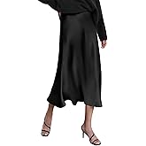 HOTOUCH Womens Midi Skirt High Waisted Solid Satin Dress Zipper Elegant Work Skirts