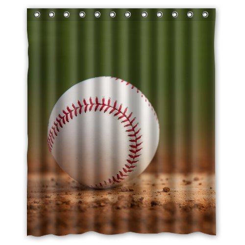 Baseball Bathroom Shower Curtain-Polyester Waterproof Shower Curtain 12 Hooks Included-69"x 84"