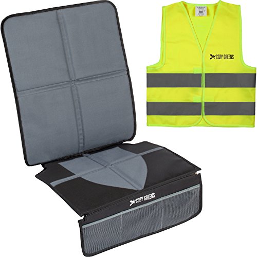 Infant Car Seat Protector Under Car Seat Accessories | Carseat Seat Protectors | FREE Child Safety Vest | Cover Leather & Fabric Back Seat Upholstery from Spills or Impressions Left by Baby Carseats - Thumbnail 7