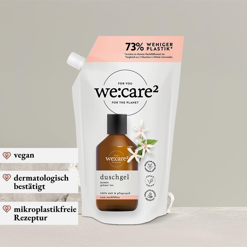we:care² Duschgel Nachfüllbeutel 500ml Jasmin/Grüner Tee - Nachhaltiger & veganer Duschgel Nachfüllpack ohne Silikone, Parabene & Mikroplastik - Flüssigseife Nachfüller - Refill 4