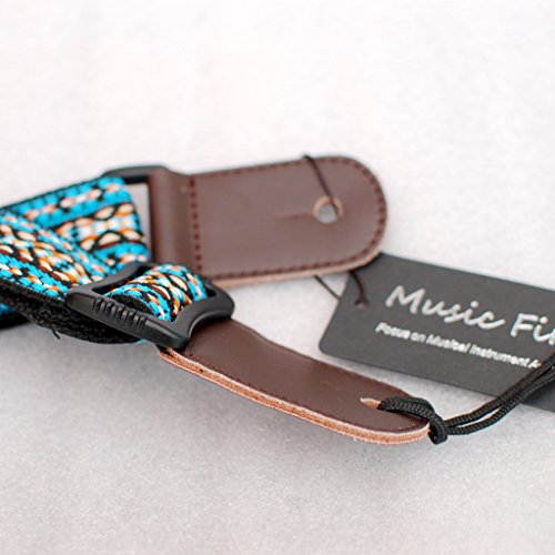 MUSIC FIRST Country style Soft Cotton & Genuine Leather Ukulele Strap Ukulele Shoulder Strap Version 2.0