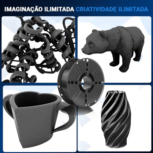 Filamento de Impressão 3D PLA (Preto), Filamento Impressora 3D, Filamento Brilhante para Impressora 3D 1Kg, Seda 1.75 mm Filamentos 3D Brilhantes, Adequado para Maioria Das Impressoras 3d