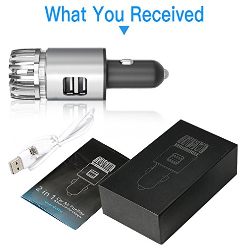 Car Air Purifier, Negative Ion Generator Car Freshener Remove Odor, Smoke, Dust, Bacteria with Dual USB Charging Ports, Car Ionizer for Automobile - Thumbnail 6