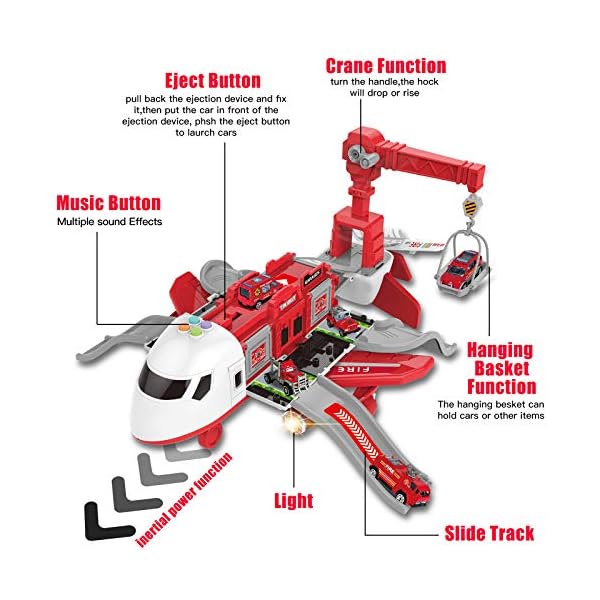 Hiveseen-Transport-Plane-Carrier-Truck-Car-Toy-Set-with-Play-Mat-6-Mini-Alloy-Diecast-Fire-Fighting-Trucks-11-Road-Signs-Music-and-Light-Transport-Cargo-Airplane-for-Kids-3-12-Years-Old Hiveseen Transport Plane, Carrier Truck Car Toy Set with Play Mat, 6 Mini Alloy Diecast Fire Fighting Trucks, 11 Road Signs, Music and Light, Transport Cargo Airplane for Kids 3-12 Years Old