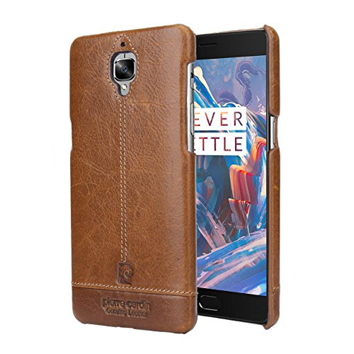 OnePlus 3 Case / OnePlus 3T , Pierre Cardin Premium Genuine Leather Slim Hard Case Cover for OnePlus 3 3T (Brown)