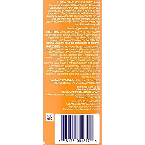 Clean & Clear Morning Burst Facial Cleanser For Skin Care Routines, 8 Fl. Oz. (Pack of 3)