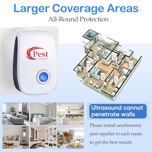 Ultrasonic Pest Repeller, 6 Pack Electronic Pest Control Repeller, Ultrasonic Mosquito Repellent for Anti Mosquitos, Flies, Mice, Cockroaches, Spiders, Rodents