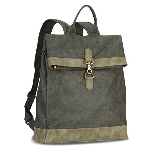 Hynes Eagle Stylish Roll Top Canvas Backpack Lightweight Travel Bag Matte Finish Army Green