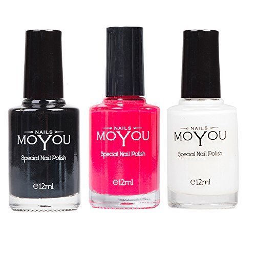 MoYou Nails Bundle of 3 Stamping Nail Polish: Black, White and Torch Red Colours Used to Create Beautiful Nail Art Designs Sourced Directly from the Manufacturer by MoYou Nails