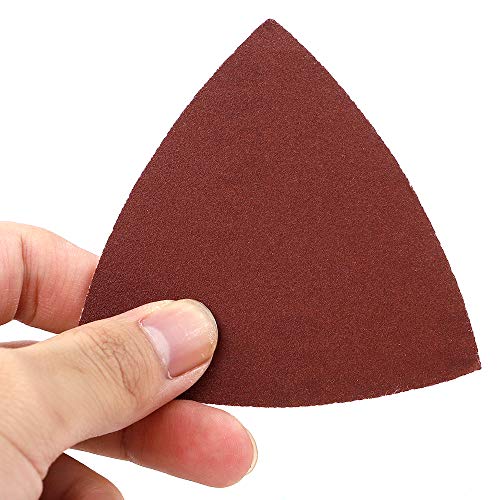 Coceca 100pcs Triangular Hook and Loop Multitool Sandpaper for Wood Sanding Fit 3-1 8 Inch Oscillating Multi Tool Sanding Pad