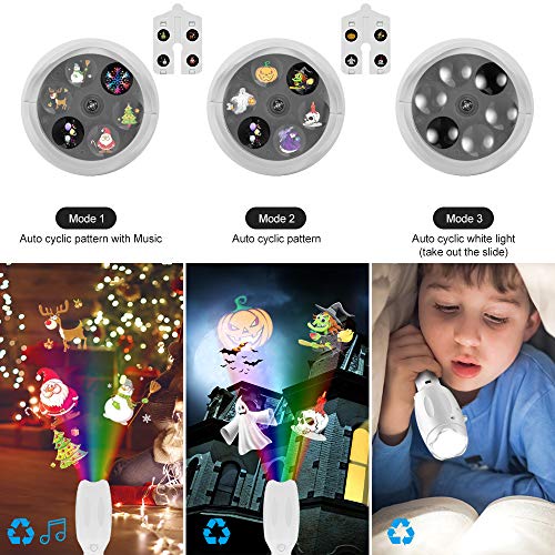 Light Projector Portable Childrens Night Light Toy 12 Patterns Xmas Halloween Birthday Handheld Flashlight Projector with Tripod for Outdoor Indoor (White)