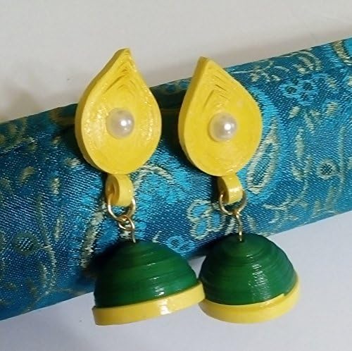 Yellow and Green paper quilled jhumka earrings