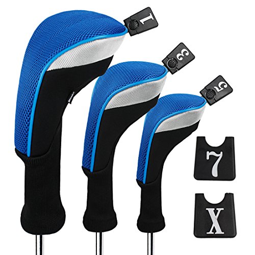 image for Andux 3pcs/Set Golf 460cc Driver Wood Head Covers with Long Neck and I