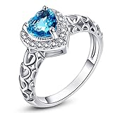 Psiroy 925 Sterling Silver Created Blue Topaz Filled Halo Heart Promise Ring