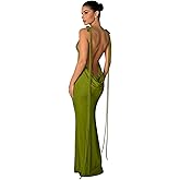 JUMISEE Women Sexy Backless Draped Maxi Dress Elegant Sleeveless Spaghetti Strap Evening Dress Long Club Party Beach Dress
