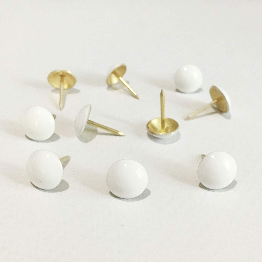 500pcs a lot: D11mmxL17mm White Painted Sofa Upholstery Tacks Wooden Furniture Decorative Tacks Hobnail Thumb Nails Home DIY Upholstery Nails (White Painted)