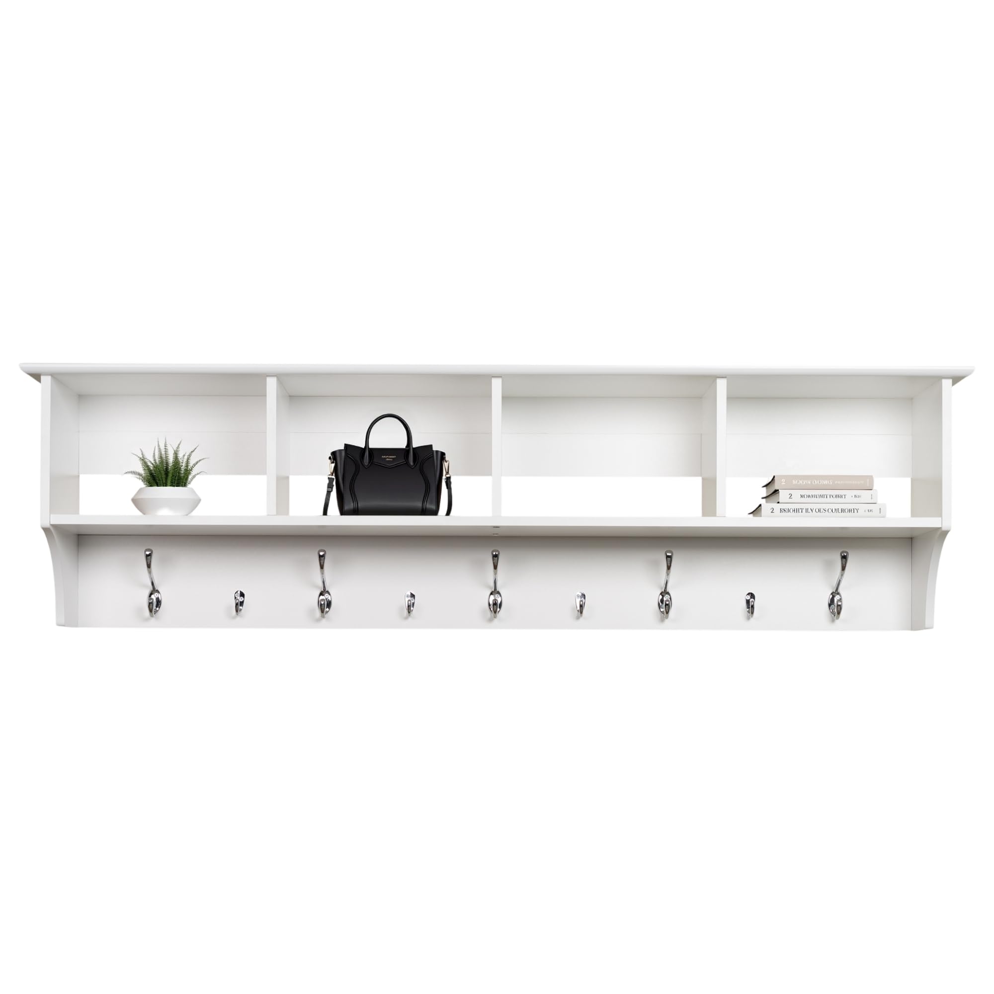 Photo 1 of Prepac 60" Contemporary Wall Mounted Coat Rack, Coat Hooks Wall Mount with 4 Shelves, Ideal for Hallway or Entryway Storage Solution, 11.5"D x 60"W x 16.5"H, White