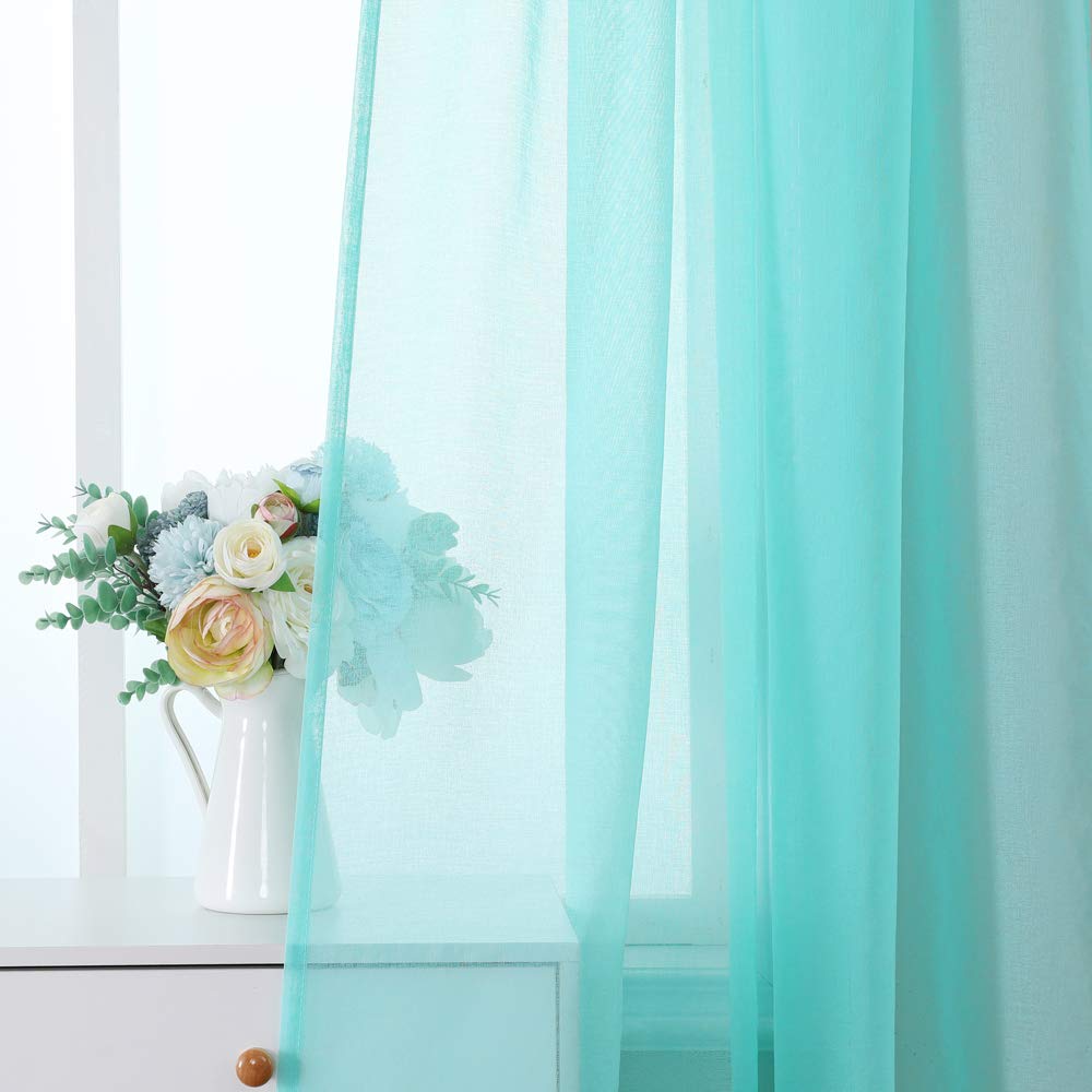 MIULEE 2 Panels Sheer Window Curtains Elegant Window Voile Panels/Drapes/Treatment for Bedroom Living Room 55" Wx85 L Rod Pocket Turquoise