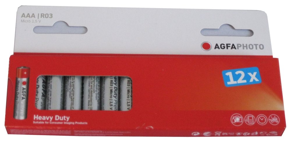 Agfaphoto Premium Pack of 12 LR3/AAA Zinc Batteries 160 mAh