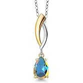 Gem Stone King 925 Silver and 10K Yellow Gold Mercury Mist Mystic Topaz Pendant Necklace for Women | 1.00 Cttw | Gemstone November Birthstone | Pear Shape 8X5MM | With 18 Inch Silver Chain
