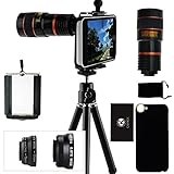 iPhone 5C Camera Lens Kit- 8x Telephoto Lens, Fisheye Lens, 2 in 1 Macro Lens and Wide Angle Lens, and Accessories (Black)
