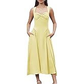 YHHOWEP Women's Wedding Guest Dress Corset Sleeveless Semi Formal Bridesmaid Flowy Midi Dresses with Pockets