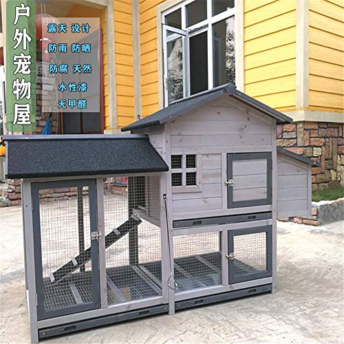 JHKGY Deluxe Holzkaninchen Hutch Pet Cage Shelter,Hen House Geflügel Arche Home Nest,Hühnerstall Aus Holz,Mit Wasserdichtem Dach,Leiter Und Eierbox Für Hase,Hinterhof Garten Im Freien,Grau – Bild 4
