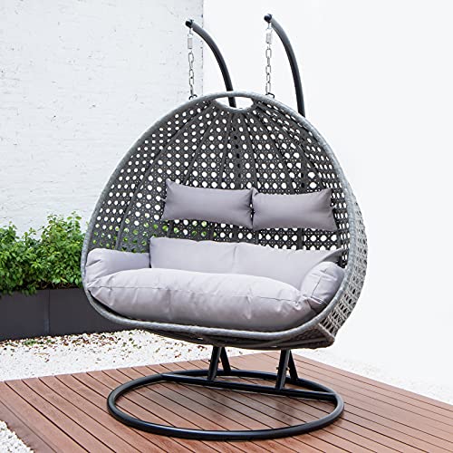 HOME DELUXE - Hängesessel Twin - Grau, Höhe 195 cm - inkl. Gestell, Sitz- und Rückenkissen I Polyrattan Hängestuhl Gartenschaukel Hängekorb – Bild 3