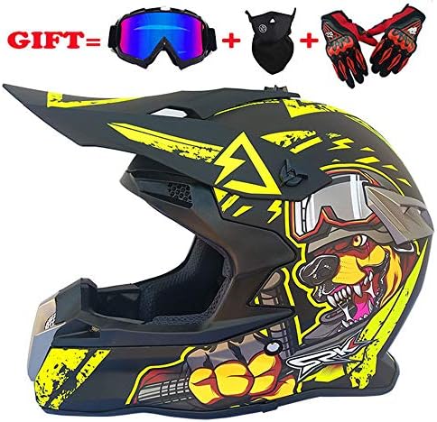 Lavacraft Motocross/ATV/Dirt Bike 3-pc Gear Combo Set - Helmet, Gloves & Goggles - DOT Certified (4 SIZE, Multicolor)