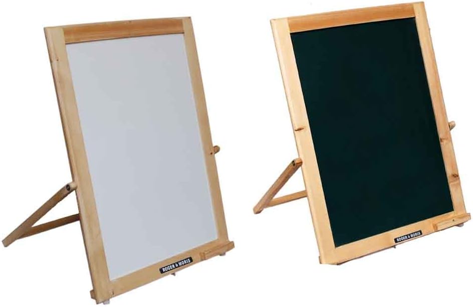 Roger & Moris Spruce Wooden Framed Double Sided Board Easel with Non Magnetic Whiteboard and Green Chalkboard for Kids, Home, School and Office (Size : 19 inch Height) (RM-3407)