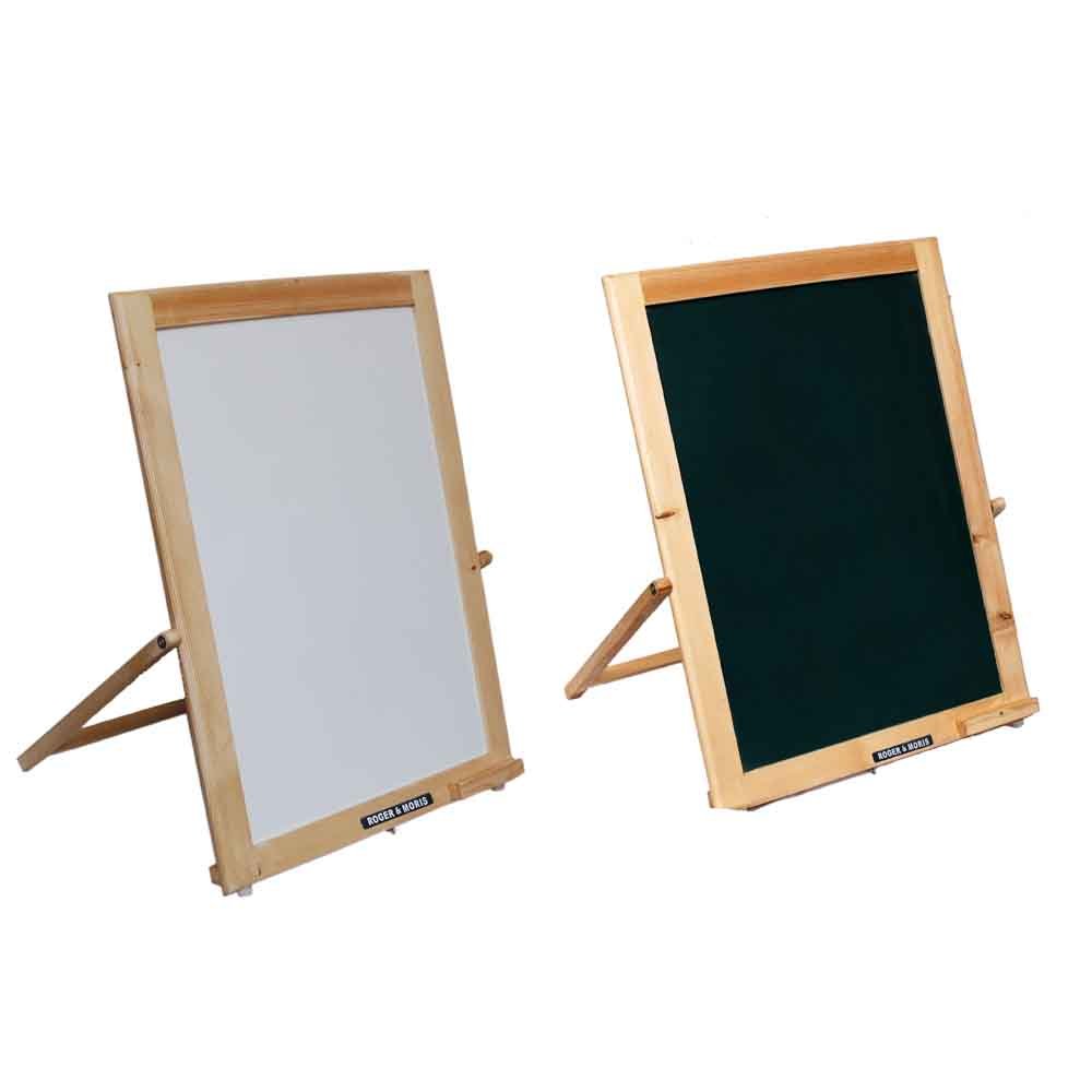 Roger & Moris Spruce Wooden Framed Double Sided Board Easel with Non Magnetic Whiteboard and Green Chalkboard for Kids, Home, School and Office (Size : 19 inch Height) (RM-3407)