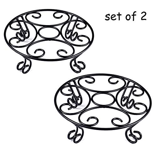 2 Pack Plant Stand Indoor Outdoor for Flower Pot Metal Garden Container Round Supports Rack,10 Inches Black