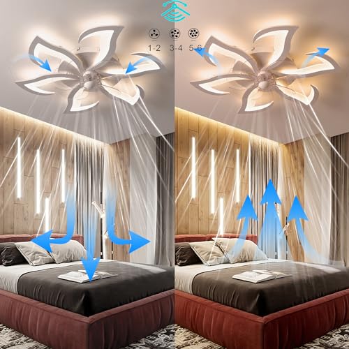 Ceiling Fan with Lighting, Quiet 7-Blade Fan, 6 Speeds, Reversible, Memory Function, Sleep Mode, 2-Hour Timer, with Remote Control, White (70 cm / 6 Heads)