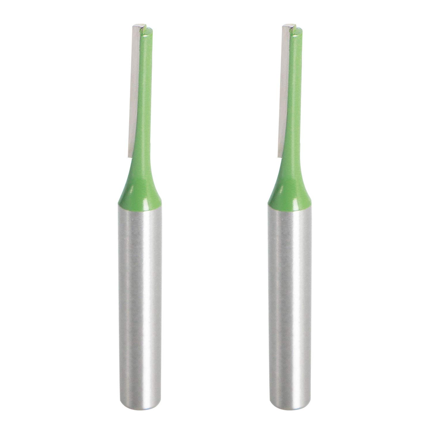 Aopin Router Bit 4mm Cutting Dia 6mm Shank Dia Single Flute Straight Bit Carbide for Woodworking Milling Cutter Tool, Green, Silver, 2Pcs
