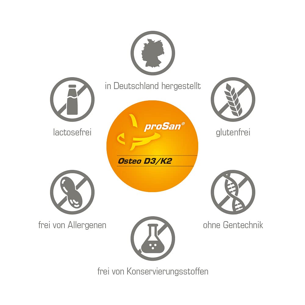 proSan Osteo D3/K2 (60 Kapseln) | Vitamin D3 + Vitamin K2 + Calcium + Magnesium zur Erhaltung normaler Knochen + weitere Mikronährstoffe | gut zu kombinieren mit allen Medikamenten gegen Osteoporose 6