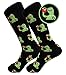 Balanced Co. Frog Sipping Tea Meme Dress Socks Funny Socks Crazy Socks Casual Cotton Crew Socks (Black)