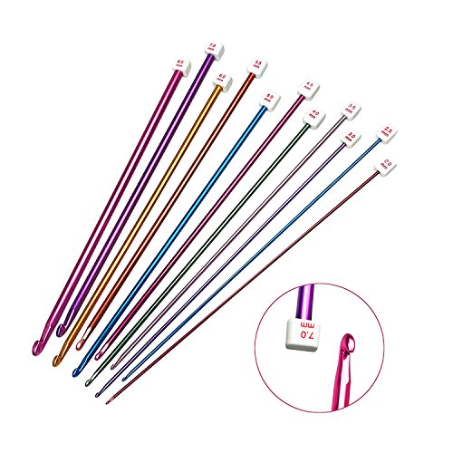 11 PCS Different Sizes Assorted Colors Crochet Hooks Tunisian Afghan Aluminum Knitting Needles