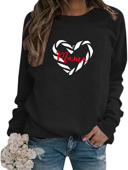 Mama Sweatshirt Cute Heart Print Oversized Crewneck Long Sleeve Pullover at Amazon Womenâs 