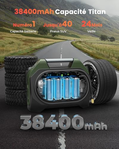 ETENWOLF Vortex S7 38400mAh Wireless Car Tyre Inflator 11.03 Bar | Portable compressor for heavy vehicles and cars - 100% continuous cycle and double cylinder for long-lasting performance