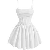 SHENHE Women's Ruched Corset Dress Spaghetti Strap Fit and Flare Flowy Skater Mini Cami Dress