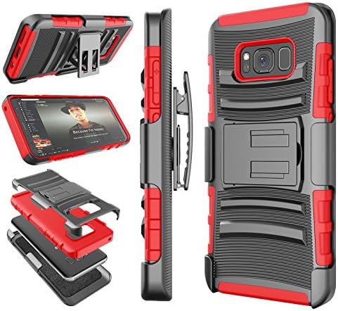 Galaxy S8 Case, Samsung S8 Holster Belt, Tekcoo [Hoplite] Shock Absorbing [Red] Locking Clip Defender Heavy Full Body Kickstand Carrying Armor Cases Cover For Samsung Galaxy S VIII (5.8 inch)
