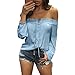 Gotd Women Summer Loose Off Shoulder Long Sleeve Tops Blouse Casual Shirt Tee (M, Blue)