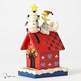 Peanuts Jim Shore Snoopy & Woodstock Doghouse Merry and Bright Figurine #4052719