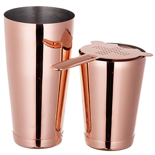 HOMEKEROS Kupfer Boston Shaker: 3-teilig Set: 550ml&750ml Profi Edelstahl Cocktail Set & Barsieb – Bild 3